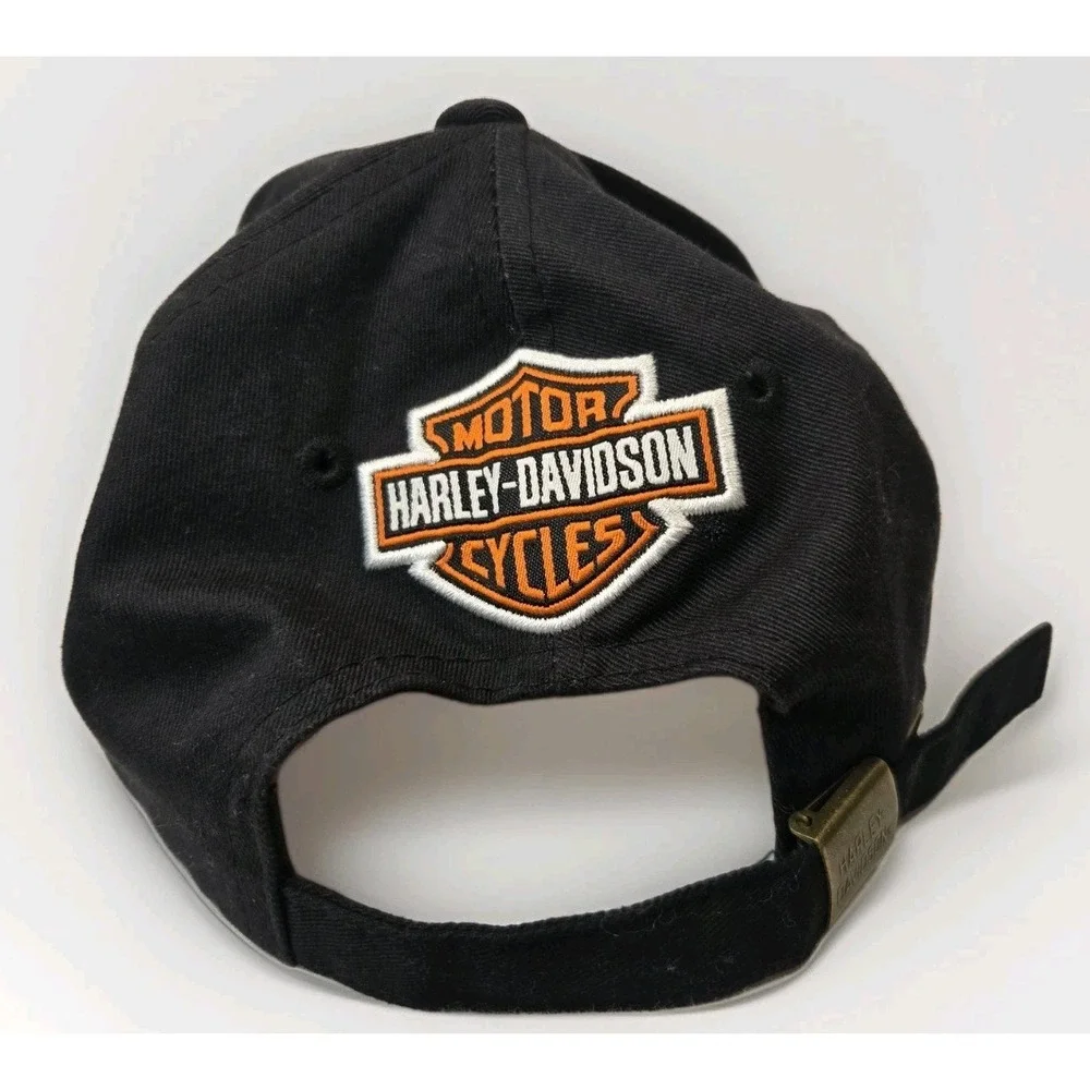 Harley-Davidson Motorcycle Block Letter Cap Hat‎ Men's Black Orange Embroidered